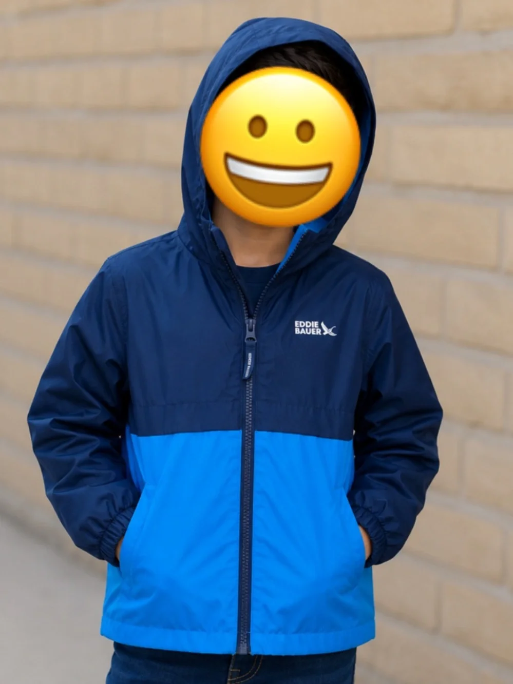 Eddie Bauer Navy and Bright Blue Kids Hooded Windbreaker Size 5/6 Years